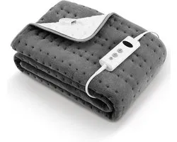 Electric heated underblanket 150x80 cm gray with 10 temperature levels, automatic shut-off and overheating protection, easy attachment to bed and mattress (Grey - coral fleece)