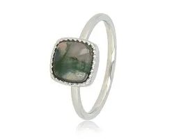 My Bendel - Zilverkleurige Zegelring met Moss Agate Edelsteen - Aardend en Chique Design - met Luxe Cadeauverpakking | Sieraden Voor Dames | Maat 18.00 Mm / Maat 57