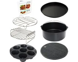 Air Fryer Accessoires Set van 7 - Phillips Nuwave Gowise Gourmia Ninja - Egg Bites Mal Pizza Pan Cake Barrel Spiesrek Siliconen Mat Kookboek - 3.5Qt-5.8Qt