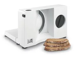 FRITEL SL 3081 Allessnijder – Broodsnijmachine en Snijmachine voor Charcuterie, Groenten & Fruit – Opvouwbaar – Instelbare Snijdikte 0-20 mm – Wit/Zwart