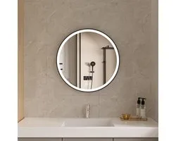 Bella Mirror Smart Badkamerspiegel met LED Verlichting & Verwarming – Wandspiegel Rond – Anti Condens Douchespiegel - Mat Zwart - 60CM