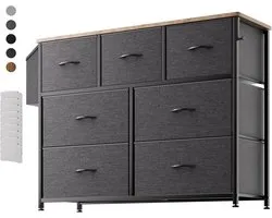 Fabric Chest of Drawers - Odor Free Canvas Storage Unit with 7 Large Drawers, Label Cards, Side Pocket & Hook for Living Room, Hallway, Bedroom