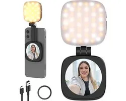 Magnetisch selfielicht, compatibel Geschikt voor iPhone MagSafe CRI95, opvouwbare led, vulring voor mobiele telefoon, verlichting met standaard/spiegel, voor zoom, make-up, fotografie
