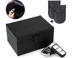 À l'intérieur | Safe -fort - Faraday Box - Incl. Housse de protection RFID (2x) - Clé de voiture RFID antivol - Faraday box clé de voiture - Entrée sans clé - Anti vol de voiture - Cuir - Zwart