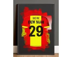 Go Ahead Eagles Voetbal Poster Gepersonaliseerd - Inclusief Zwarte Lijst - Formaat A3 (29,7 x 42 cm) - Rood Geel - Voetbalcadeau met Naam & Rugnummer - Wanddecoratie Fans