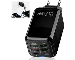 Chargeur rapide USB multiple 150 W à 6 ports (2 USB-C PD + 4 USB-A QC 3.0). Convient pour iPhone 17, 16, 15, 14, 13 Pro Max, iPad, Huawei, Xiaomi, MacBook et Samsung S25, S24