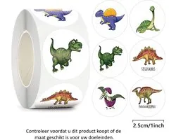 Rol met 500 Dino Stickers - 2.5 cm diameter - Dinosaurus - Stegosaurus - Parasauroiophus - Pterodactyl - Tyrannosaurus - T-rex - Andesaurus - Plesiosaurus - Decoratie - Versiering