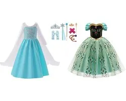 Frozen Elsa kleed met sleep + Anna kleed maat 110 (labelmaat 120)