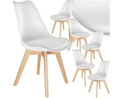 Chaise de salle à manger Tectake® Frederikke - Set de 6 Chaises de salle à manger avec assise en Tissus rembourré - Pieds en bois Massief - Chaises ergonomiques pour salon, salle à manger, chambre et Cuisine - Charge maximale 120 kg - Wit