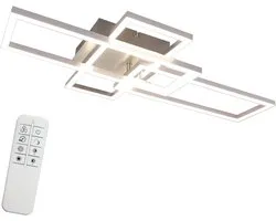 Glitzerlife Plafondlamp Deckenleuchte Opbouwspot - LED Woonkamerlamp met Afstandsbediening - Dimbare Kleurtemperatuur 3000K-6500K - Metalen Geometrisch Design - 36W 3800lm - Zilver