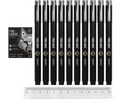 NAPI Feutres Fineliner Set - 10 pièces - Fineliner - Feutres Fineliner Zwart - Accessoires de vêtements pour bébé Bullet Journal - Produits Bullet Journal - Stylos à dessin - Règle incluse