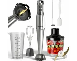 Staafmixer PRO 6-in-1 Set - 1100W - Titanium Messen - Gratis Spatel - Turbofunctie - Incl. Hakmolen, Garde, Melkopschuimer & Maatbeker - PFAS-vrij