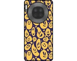 Smartphonica Telefoonhoesje Geschikt voor Huawei Mate 30 met smiley opdruk - TPU backcover case emoji design - Paars Geel geschikt voor Huawei Mate 30