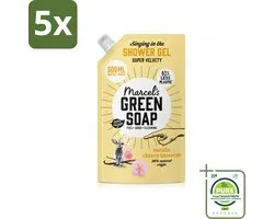5 x Marcel's Green Soap - Shower Gel - Navulling - Vanille & Kersenbloesem - Krachtige werking - 500 ml - Grootverpakking - Vaatwasstrips - Douchegel - Natuurlijke Douchegel - Ecologische Douchegel - Vegan Douchegel - Biologische Douchegel