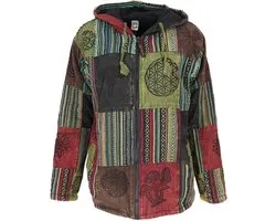 Guru-Shop Goa Jacke, Patchwork Sweatshirt Jacke - grün/bunt Heren Fleece - meerkleurig - L