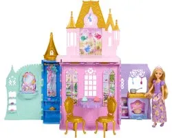 Mattel Disney Princesse Raiponce Poupée et Château Close & Carry Ensemble de jeu - Avec 5 zones de jeu et 20 accessoires