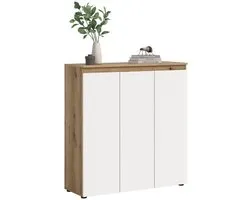 Dressoir Scarpa 3 portes décor chêne, blanc.
