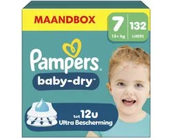 Pampers Baby-Dry Taille 7 - 132 Couches - 15kg+ - Pack 1 Mois