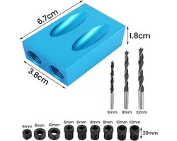 15 stuks - Gatschroefmalset - Mini Pocket Hole Jig-kit-15 graden hellende gatpositioneerder - Houtbewerkingsgereedschap (marineblauw) - Boormal - gatschroefmalset