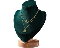 Ketting Display Stand Sieraden Buste Display Stands Mannequin Ketting Hanger Ketting Houder Organizer met Houten Base, Sieraden Showcase Rack voor Home Store Trade Shows, Donkergroen