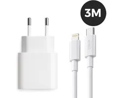 20W iPhone Snellader - 3 meter Lightning kabel - geschikt voor Apple iPhone 14, iPhone 13, iPhone 12, iPhone 11 en X - wit - WiseQ
