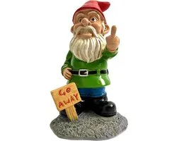 Tuinkabouter 13,7 cm - kunsthars - middelvinger standbeeld - speelse decoratie voor buiten - ShopVlot