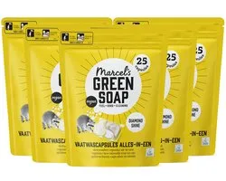 Capsules de savon vert pour lave-vaisselle Marcel's - Eco tout-en-un - 5 x 25 pièces