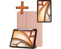 Étui pour iPad Air 2025 (13 pouces) Étui pour tablette à trois volets Étui avec découpe Convient pour Apple Pencil Avec protecteur d'écran - Étui pour iPad Air 7 (13 pouces) Bookcase à Hardcover - Or rose