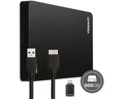 VisiQuality High-Speed Externe Harde Schijf 500 GB - Draagbare Harde Schijf USB 3.0/C - Voor Windows & Mac - Geschikt voor Gameconsoles - Compact - Met handleiding - Zwart