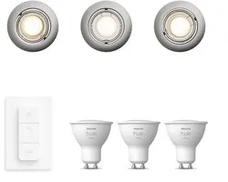 Philips Hue Peridot Set van 3 Inbouwspots (Nikkel) - Rond - Richtbaar - GU10 - Warmwit Licht - Incl. Hue Dimmer Switch - Hue White