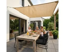 TuinChamp Voile d'ombrage polyester beige 4x4m - Imperméable - Carré - Store banne balcon - Toile de store - Store de jardin
