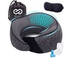 Infinity Goods Premium Nekkussen - Reiskussen - 3-in-1 Reisset - Ergonomisch Hoofdkussen - Vliegtuig & Auto - Luxe Traagschuim - Incl. Slaapmasker & Oordopjes