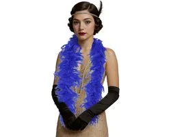 Fiestas Guirca Carnaval verkleed boa met veren - blauw - 80 gram - themafeest - Glitter and Glamour - volume veertjes