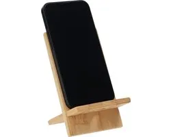 QUVIO Telefoonhouder voor bureau - Telefoonstandaard - Telefoonaccessoires - Standaard voor telefoon - Smartphonehouders - Lichtbruin - Bamboe - 8.5 x 8 x 12,5 cm