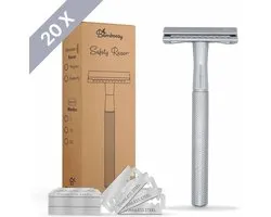 Bamboozy Safety Razor RVS + 20 scheermesjes Zilver Chrome Unisex Vrouwen Mannen Double Edge Zero Waste Scheren