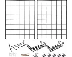 Multifunctional Black Wall Grid Set (2 Pack, 30 x 40 cm) for DIY Photo Wall and Memo Board Decoration in the Family.