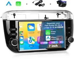 Autoradio Boscer® compatible avec Fiat Punto 2012-2016 et Fiat Linea 2012-2015 - 6+128 Go - Android 15 - Apple Carplay et Android Auto - Écran tactile IPS HD 7 pouces - Navigation GPS - Bluetooth, USB, WiFi et MP5 - Caméra de recul et microphone
