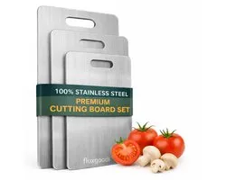 3x Snijplank – Snijplankenset – Vaatwasserbestendig – Antibacterieel – RVS Snijplank – 34x23 cm, 29x20 cm & 25x15 cm – Cutting Board
