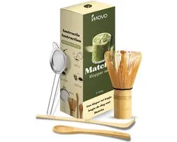 Innovo® Matcha Set 4-delig - Matcha Klopper - Matcha Thee Set - Matcha Houder - Matcha Starterkit - Matcha Whisk Lepel en Scoop - Matcha Accessoires