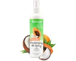 Produits de soin TropiClean pour chiens, spray désodorisant et odorant pour poils de chien, décompose les odeurs et désodorise les chiens et les chats, sans parabènes, utilisé par les toiletteurs, brume de papaye, 236 ml.