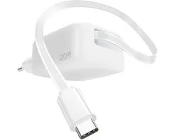 Snellader met geïntegreerde USB C Kabel - 20W Fast Charger - Vaste USB C Oplaadkabel - Geschikt voor Samsung & Apple iPhone 15/16/16e