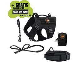 Deal combinée Always Prepared® Pro - Harnais + Collier + Riem + Sac de rangement - Pack complet - Set anti- Trek pour Chiens de taille moyenne et grande - Zwart- Taille L