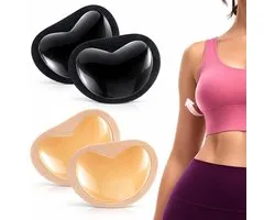 2 Paia Coppe Adesive Seno In Silicone A Forma Di Cuore, Ideali Per Bikini, Costume Da Bagno O Sport, Discreto, Comodo E Riutilizzabile, Color Pelle E Nero