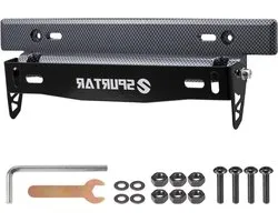 Spurtar License Plate Frames, Adjustable Front Car License Plate Holder Includes Screws and Nuts (Black)