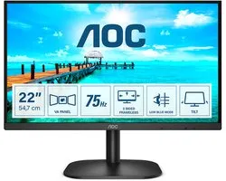 AOC Screen size (inch) 21.5, Panel resolution 1920x1080, Refresh rate 75 Hz, Panel type VA, HDMI HDMI 1.4 x 1, D-SUB (VGA) 1x