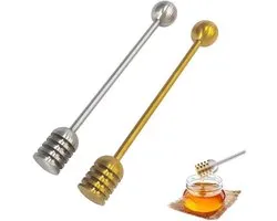 Lot de 2 cuillères à miel - Cuillère à miel - Dipper - Honeydripper - Cuillère à miel/dipper à miel - Accessoires de cuisine - Cuillère pour le miel - Agitateur - Petit-déjeuner - pour pots et récipients à miel - argent et or