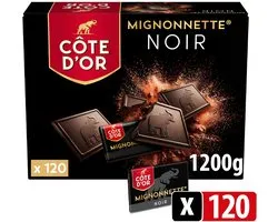 Côte d'Or Mignonnette Noir Chocolade - Chocolaatjes Extra Puur 120 x 10g - 1,2KG - Chocoladerepen en Tabletten - Chocolade voor bij de Koffie - Voorraad - Verjaardag Cadeau Vrouw of Man - Geschenkset voor Man en Vrouw