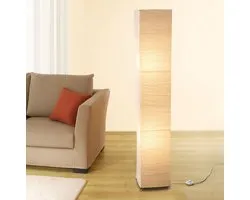 Trango Design LED Lampadaire 1213L *OSLO* Lampe en papier de riz *HANDMADE* Lampadaire avec abat-jour beige avec 2x lampe LED E14 I Forme : angulaire I Hauteur : environ 125 cm I Lampe de salon I Lampadaire en papier de riz
