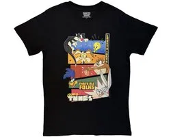 Looney Tunes - That's All Folks Block Graphic Heren Tshirt - L - Zwart