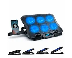 Refroidisseur pour ordinateur portable Azorix avec 6 ventilateurs puissants - Réglable - Jusqu'à 17 pouces - Refroidisseur pour ordinateur portable - Tapis de refroidissement - Support pour ordinateur portable